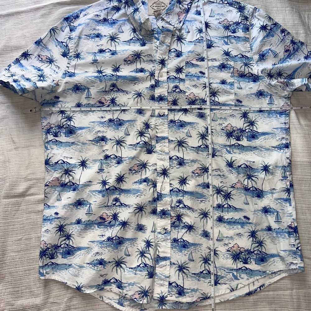Mens XL Tropical Palm Tree Sailboat Button Down stretch Vacation resort - Picture 4 of 4